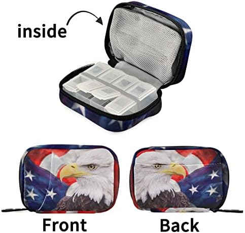 Caixa de comprimidos de bandeira e águia americana de 7 dias, bolsa organizadora de pílula de viagem com zíper, tamanho portátil