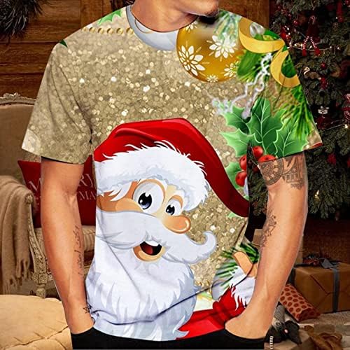 ZDDO Christmas Camisetas de manga curta para homens, Funny Natal Santa Claus Round Round Neck Tops Trepher Designer Tshirt