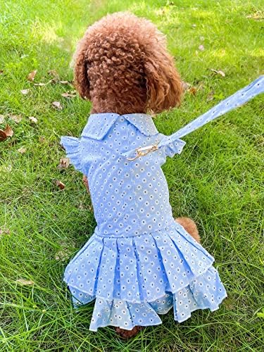 Qwinee 2pcs cão arnês e coleira conjunta margarida vestido de cachorro plissado com anel d e coleira para pequenas