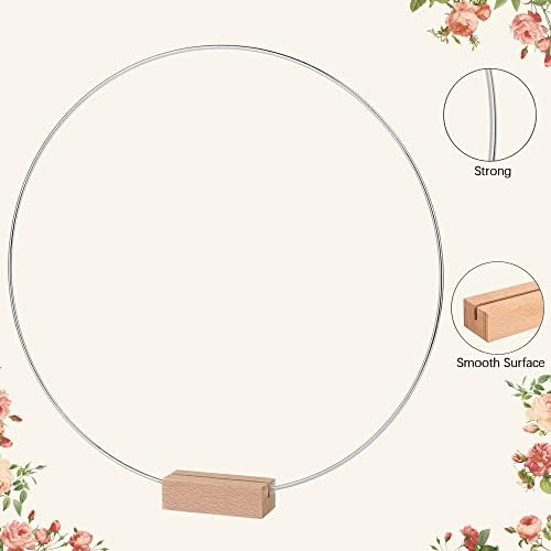 15 PCs Metal Floral Hoop Center peça com base para mesa, decoração de anel de grinaldas de metal de 12 polegadas Conjunto com suporte de cartão de madeira, Diy Wreath Macrame.