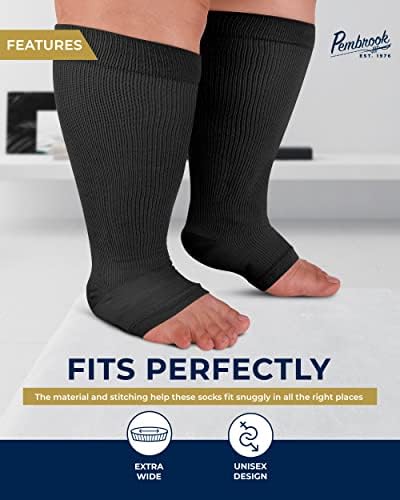 Meias de compressão Pembrook Toeless para mulheres e homens - 20-30mmHg | 6xl plus size meias de compressão para mulheres