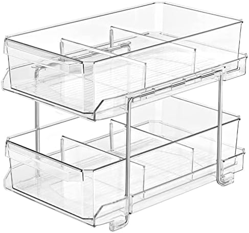 Cabilock Desktop Shelf Desk Vanity 1 Conjunto de 2 camadas Organizador transparente com divisores Organizador de armazenamento