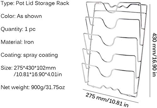 Cover de parede de cozinha Rack de tampa de panela de 5 camadas de 5 camadas de tampa de armazenamento de metal de metal multifuncional tampa de tampa de panela suporte de colher adequado para fogões