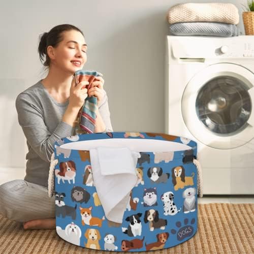 Cães fofos pata cestas redondas grandes para cestas de lavanderia de armazenamento com alças cestas de armazenamento de mantas