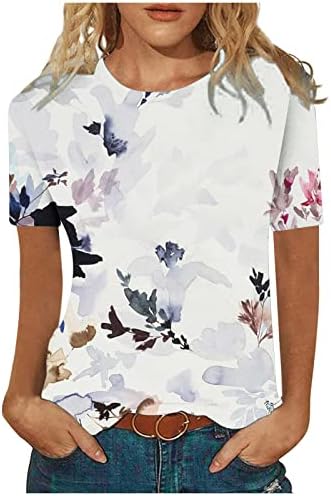 Senhoras de manga curta cotonete de algodão tinta pintando a blusa gráfica floral camiseta de outono camisa de verão para