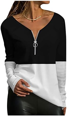 Camisetas Trebin Long Slaves, moda feminina de moda feminina com zíper em visita de enxipe em V