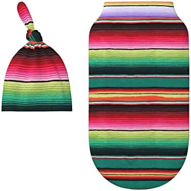 Colorido saco de casulo mexicano de sera mexicana, swaddle de algodão com conjunto de gorro, cobertor macio e confortável