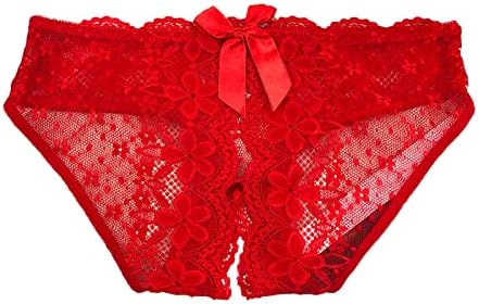 Calcinha sexy para mulheres torcedas abertas da cintura baixa elástica G-strings dupla amarraada bordada bordada bowknot caldo