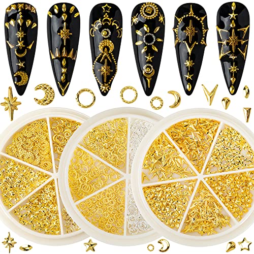 Nail Art Rivets estrela lua de unhas de arte pregos dourados prata unhas cidrões de arte unhas acessórios de arte nail arte metal rebets gemstone jóias de jóias diy design suprimentos kits de decoração de unhas kits