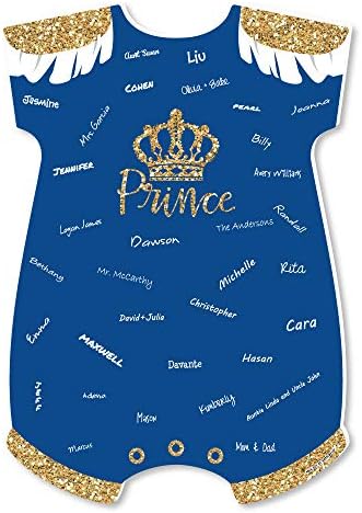 Big Dot Of Happiness Royal Prince Charming - Baby Bodysuit Livro de convidado Livro - Livro de visitas do chá de bebê Alternative -
