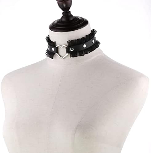 FM FM42 Black PU PU simulado Coloque de couro de silvert-tone Adoro o colar de gargantilha de colarinho de renda do anel de