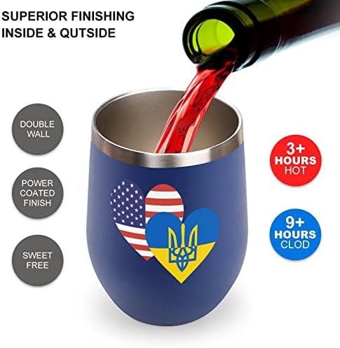 Copo de garrafa de bandeira do coração dos EUA ucraniano com tampa com tampa de aço inoxidável de aço inoxidável de parede dupla de parede dupla copos caseiros