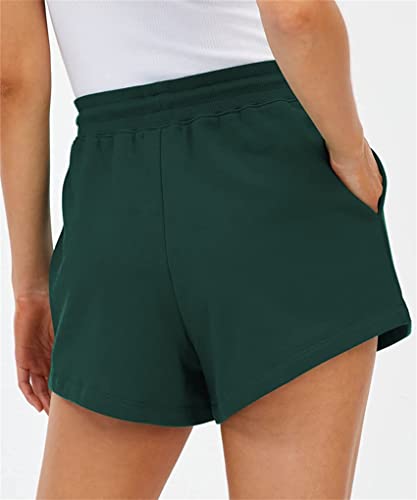 Shorts de verão feminino cintura elástica de bolsa de bolsa de bolso atlético de curta