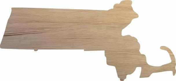 Massachusetts Wooden State 1 Cutout, formato de estado de madeira real inacabado, artesanato