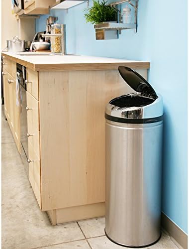 ITOUCHless 13 galões de lixo de cozinha de sensor sem toque com sistema de controle de odor, aço inoxidável escovado, lixo redondo para casa ou escritório - IT13RCB