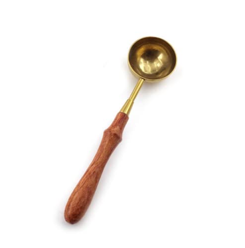 Vintage elegante maçaneta de madeira de capa de cobre self spot colher acabamento de ouro para selo de cera selo derretimento colher de cabeceira de cabeceira