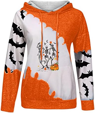 Selto casual de moletom casual de com capuz de halloween skull impressão de impressão de impressão de queda de luva longa com moleto