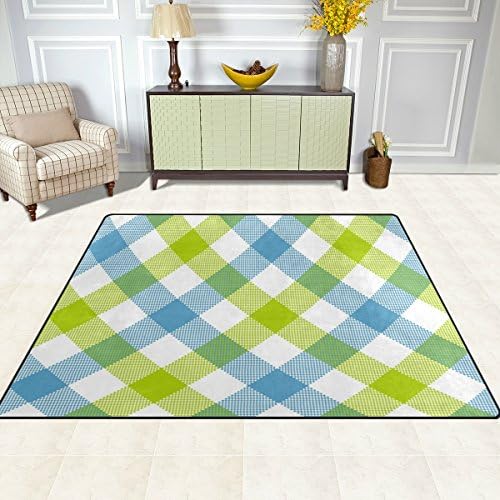 Colourlife Lightweight tapetes de tapetes de tapetes mole tapete de tapete de tapete de tapete de tapete de tapete de tapete para crianças Sala de estar 63 x 48 polegadas Blue Green Diagonal Plaid