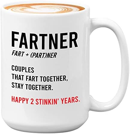 Caneca de café de aniversário de ano personalizado 15oz branco - Definição de Fartner - Casamento Custom Ano 2º Anniv Casal peidando esposa marido casamento