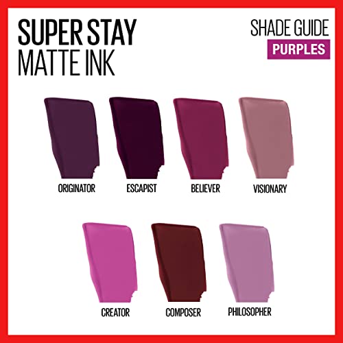 Maybelline Super Stay Stay Ink Liquid Batom Makeup, Cor de alto impacto duradouro, até 16 horas de desgaste, crente, ameixa