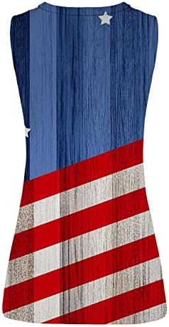 4 de julho Camisas para Women USA Flag da bandeira de verão sem mangas Tanques de pescoço estrelas estrelas túnicas tops casuais camisa