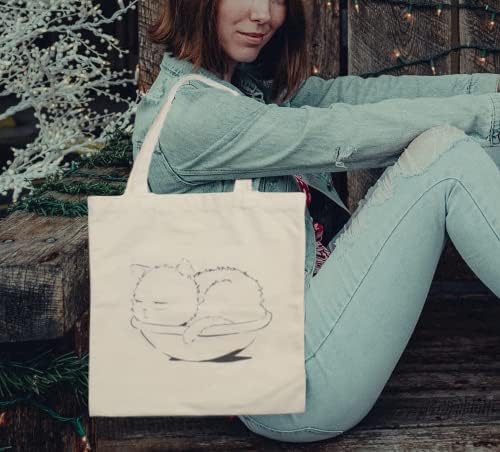 Ayeby Pintada à mão Padrão de gato Tarola de tela com zíper-bolsa de supermercado reutilizável adorável e exclusiva para mulheres,