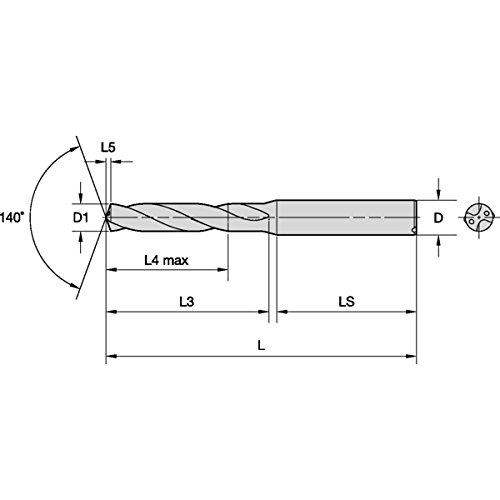 Widia vds401a10000 varidrill vds401a, 10 mm de diâmetro, ângulo de corte de 140 °, corte à mão direita, ponto de cone, carboneto, revestimento tialn