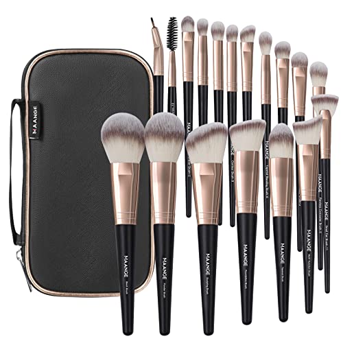 Pincéis de maquiagem com estojo, Maange 18 PCS Conjunto de pincéis de maquiagem profissional Premium Synthetic Face Kabuki