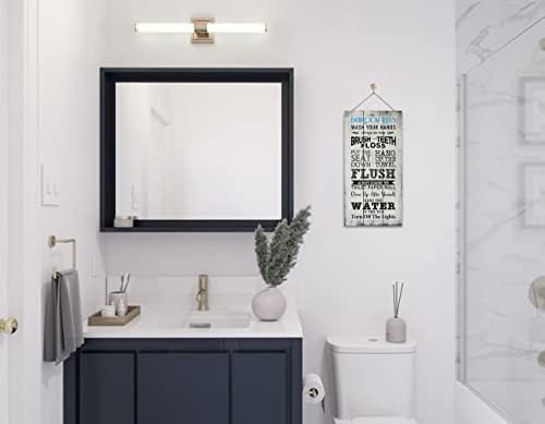 Regras do banheiro Sinal de parede de madeira, decoração de placas de casa, decoração de placas de madeira pendurada, placa de