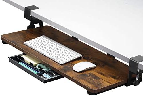 Bandeja de teclado Ethu Under Desk, 26,77 x 11,81 Bandeja de teclado de tamanho grande com montagem de grampo C fácil de instalar,