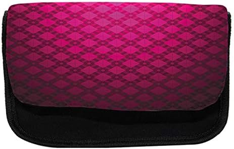 Caixa de lápis magenta lunarable, rombus e padrão quadrado, bolsa de lápis de caneta com zíper duplo, 8,5 x 5,5, magenta