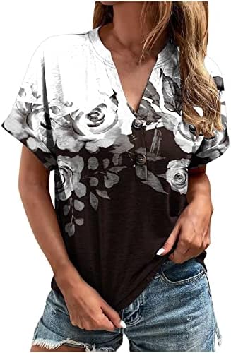 Camista de verão feminina Moda de moda impressa Butão de pescoço Camas de manga curta 2023 camisas casuais vestidos