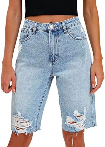 Calça jeans miashui para mulheres com buracos mulheres jeans lesão shorts zíper de algodão voar bolsos básicos