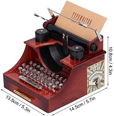 BordStract Vintage Typewriter Music Box, Wood Musical Boxes Mini Retro Clockwork Caixa de música para mesa de decoração