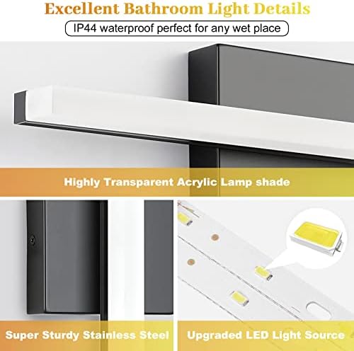 Vaidade do banheiro de Combuh Luz de banheiro 16 polegadas 9w Black IP44 Over Mirror Lighture Lâmpada de parede Lâmpada de parede