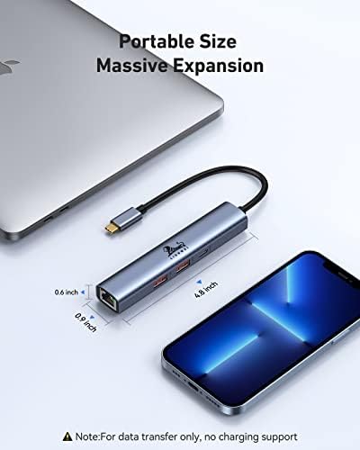 Hub USB C com Ethernet 10Gbps USB 3.1, Lionwei 4 In-1 USB C Splitter para MacBook com 2 Porta USB 3.1, porta USB C 3.1 e 1000m Ethernet,