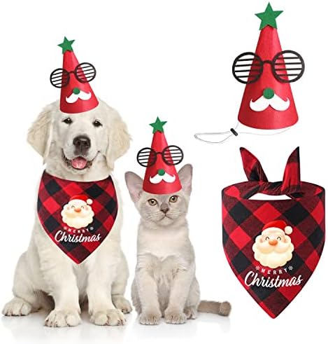 Idolpet Dog Roupa de Natal Bandanas Hat Hat clássica Pet Pet Dog Christmas Ano Novo Bandana Bandana Sengh Triangle Bibs Acessórios de fantasia de lenço para cães pequenos cães grandes gatos…
