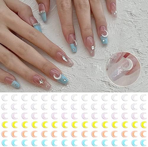 100pcs 3d lunas unhas de unhas para unhas de acrílico, gemas de unhas brilhantes laser aurora decorações de lua resina strasss