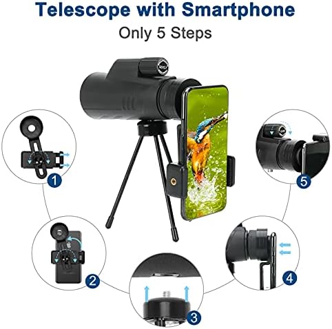 Telescópio monocular, monocular para adultos crianças de alta potência, telescópio monocular de visão noturna de 12x50