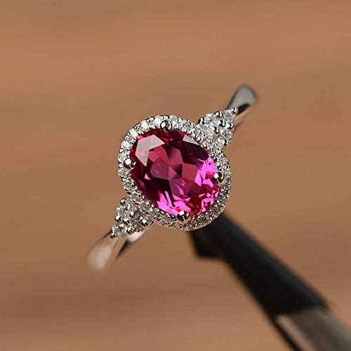 Jóias Opala elegante oval oval rubi anel de casamento de halo lindo 925 jóias de noivado de prata