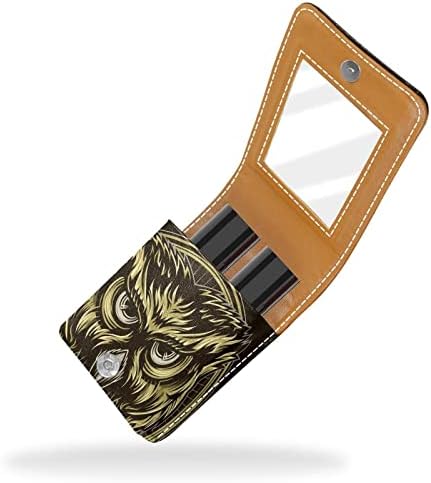 Caixa de batom mini de cabeça de coruja dourada com espelho para a organização de suporte portátil da bolsa portátil