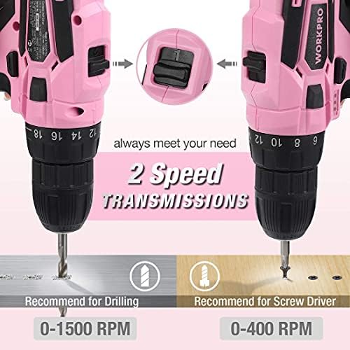 WorkPro 12V Pinkless Lingless Drill Drill Set+Cutter de caixa rosa