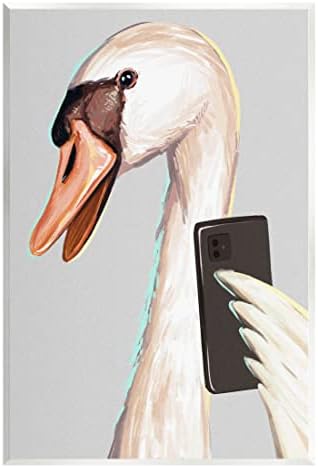 Stuell Industries Funny Swan Bird Sorrindo Selfie Wood Wall Art, Design de Ziwei Li