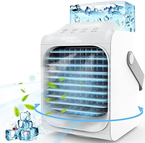 Ar condicionado portátil de Enklen, mini ar condicionado evaporativo de ar refrigerador de ar 90 ° Oscilando com 7 luzes