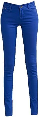 Jeans médios magros femininos jeans casuais fit fit colored Stretherpers calças de jeans angustiadas de cor sólida