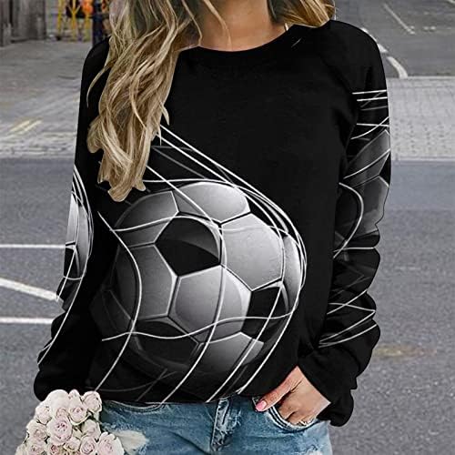 Bola de futebol nas molhas de manga longa das mulheres negras Crewneck Sweater Sweater Padrão Raglan Tees