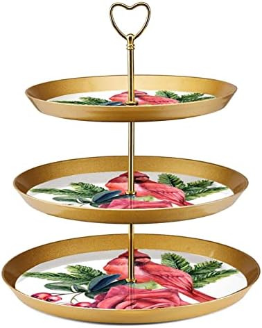 Bolo Stands Conjunto de 3, pássaro com bagas de rosas de abeto galhos de bolo para pedestal de mesa