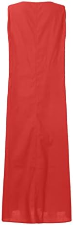 Vestidos de verão casuais femininos suspensa linho de algodão solto bolso redondo vestido sem mangas vestidos casuais