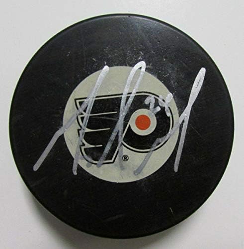Matt Leia Flyers Autografado/assinado Flyers Logo Puck JSA 144352 - Pucks NHL autografados