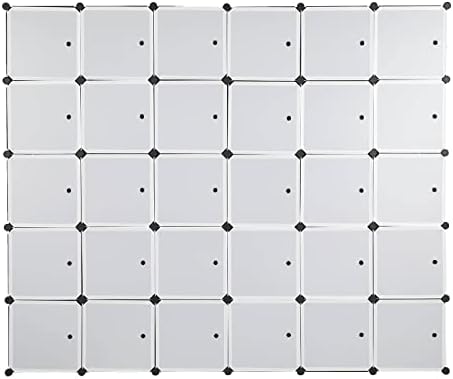 NA 30 Cubo Organizador de cubo de plástico empilhável prateleiras de armazenamento de cubo de design armário de armário modular multifuncional com portas brancas de haste suspensa e painéis pretos